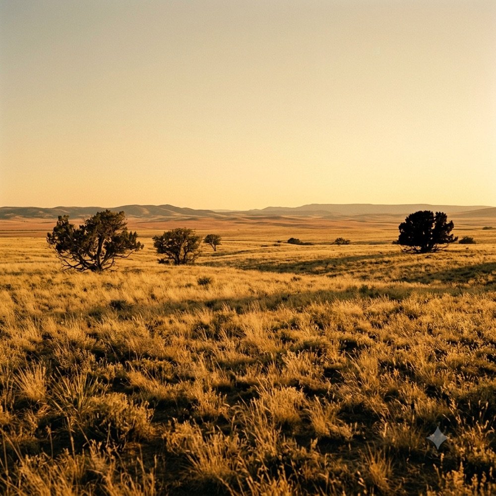 Parcela natural con horizonte amplio al atardecer